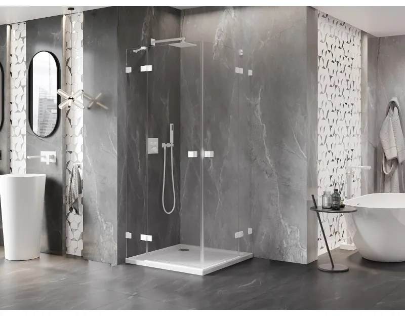 Mexen Lunar Duo, výklopný sprchový kút 120 x 120 cm, 8mm číre sklo, biely profil, 834-120L-120P-20-00