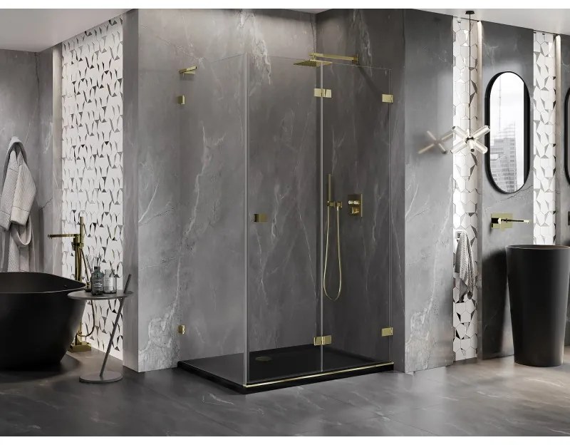 Mexen Lunar-F L, sklápací sprchový kút pravý 95 x 90 cm, 8mm číre sklo, zlatý profil, 836L-095-090-50-00-P