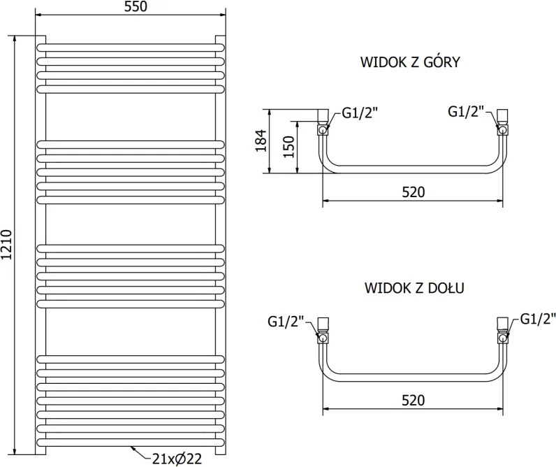 Mexen Apollo, vykurovacie teleso 1210 x 550 mm, 638 W, biela, W117-1210-550-00-20
