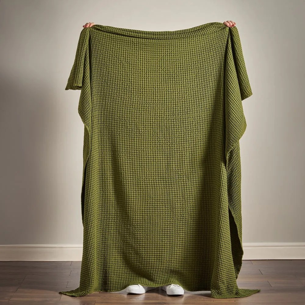 Zelená bavlnená deka 150x200 cm Jaipur Chunky Waffle – Pineapple Elephant