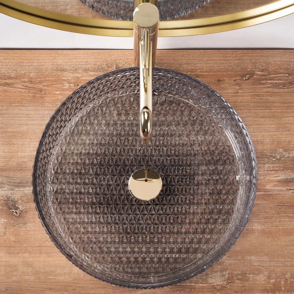 Rea Cristal, sklenené umývadlo na dosku 390x390x95 mm, dymové sklo-nikel brúsený, REA-U8880