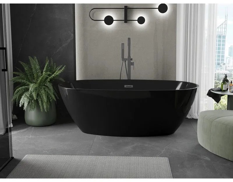 Mexen Eris, voľne stojaca vaňa 170 x 80 cm, čierna, brúsený grafit prepad, 53441708070-95