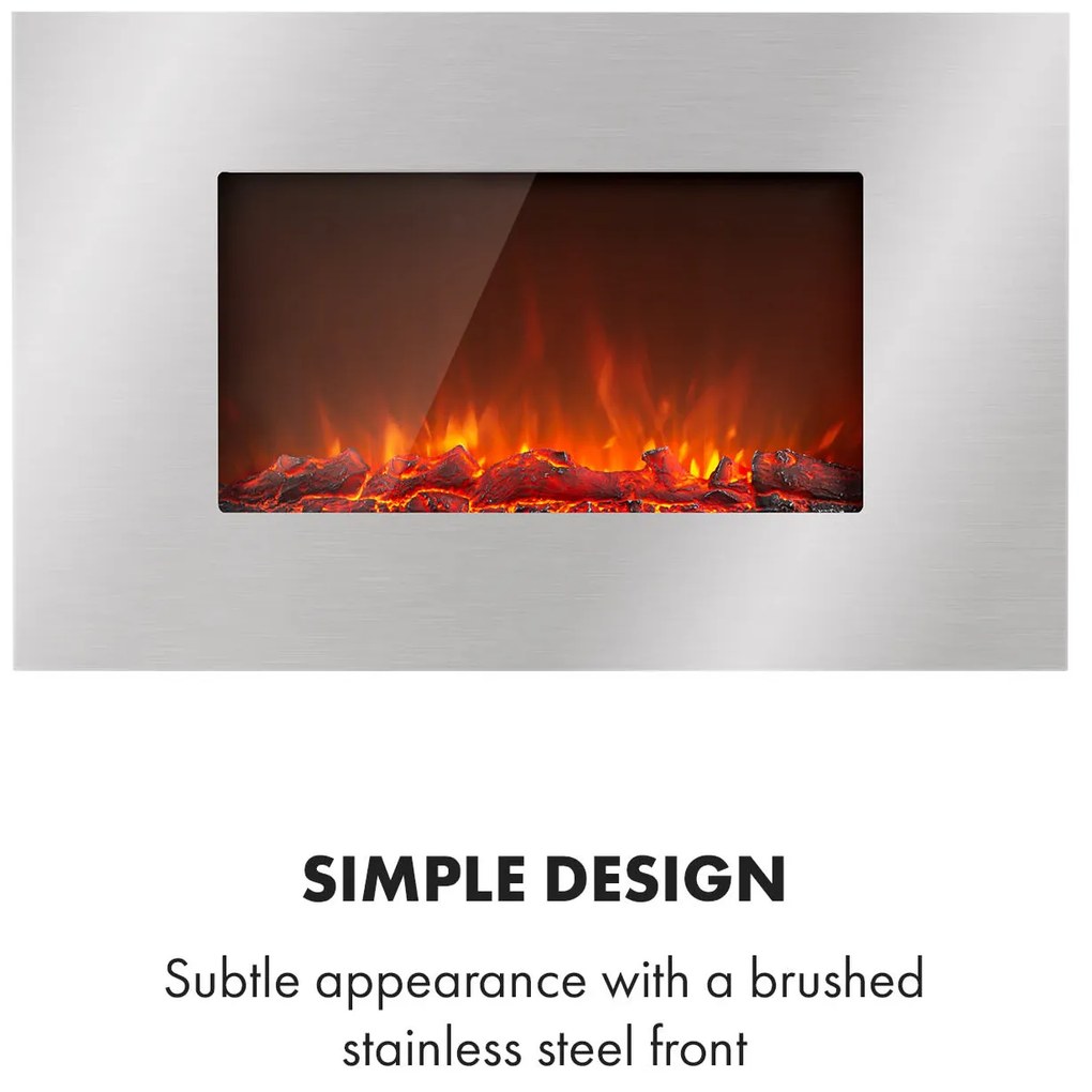 Klarstein Lausanne Luxe, elektrický krb, 2000 W, 2 úrovne ohrevu, 90 cm, nehrdzavejúca oceľ