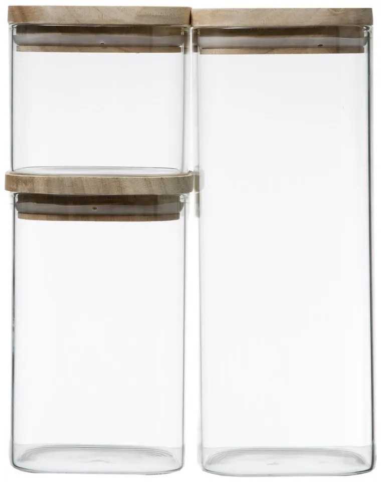 5Five® Sada skleněných hranatých dóz s bambusovým víkem 0,5l+1l+1,8l
