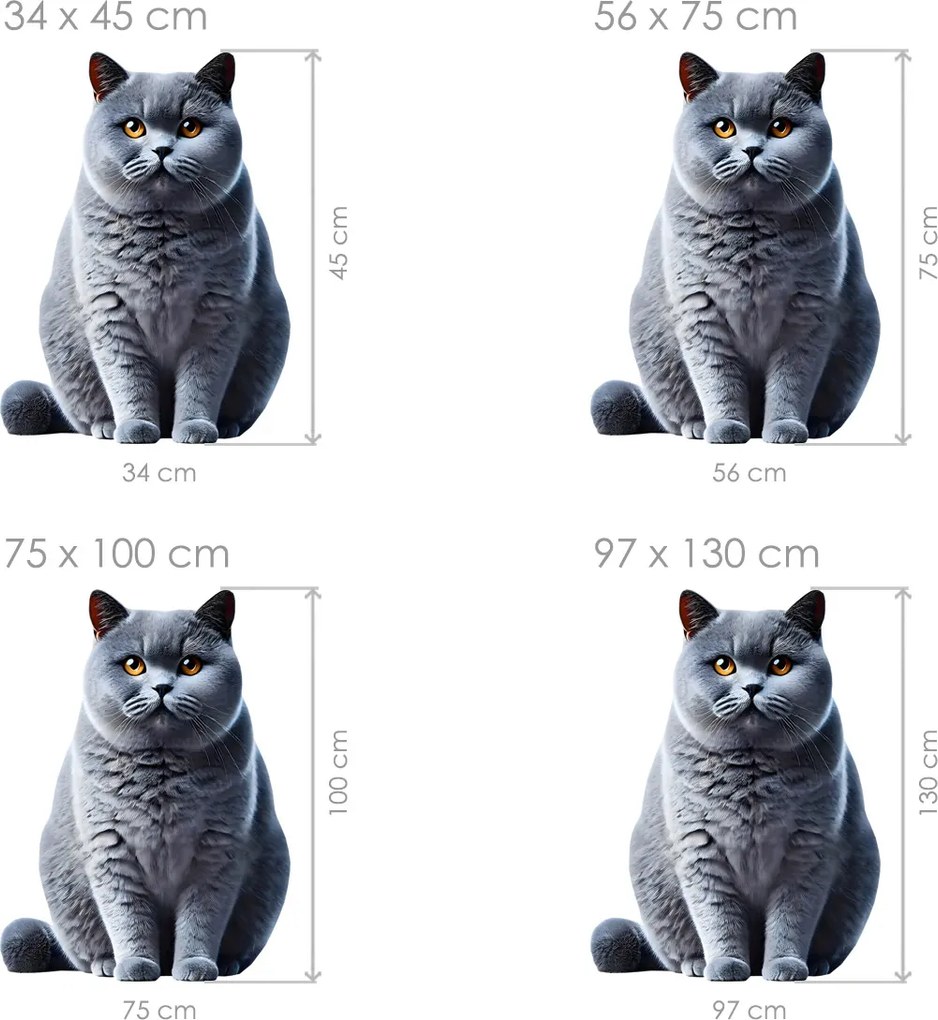 Modrá mačka textilní prelepiteľná nálepka na stenu list 34 x 45 cm