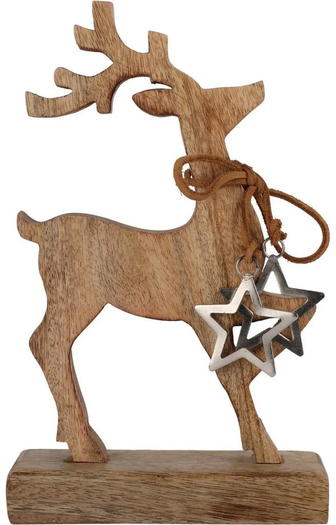 Vianočná dekorácia Sob s hviezdou, mangové drevo, 16x6x26cm