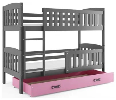 Detská poschodová posteľ KUBUS s úložným priestorom 90x200 cm - grafit Ružová