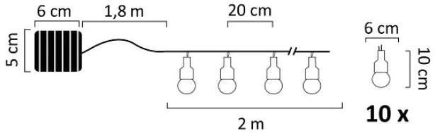 PLX LED solárna reťaz GRANBY, 10x LED dióda, teplá biela, 3,8m