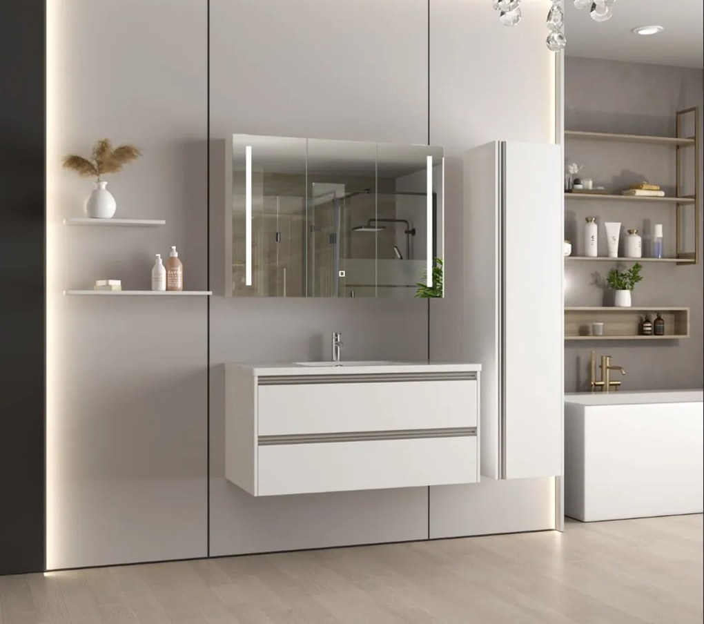 Erga Hana, zrkadlová galérka s LED osvetlením 100x70cm s integrovanou zásuvkou, biela, ERG-V05-HANA-1070-WH