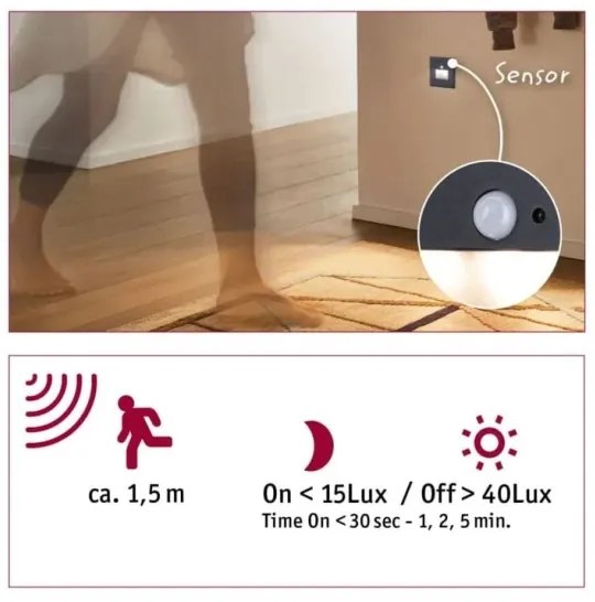Paulmann&nbsp; 93135 - LED/1,2W Schodiskové svietidlo so senzorom EDGE 230V čierna