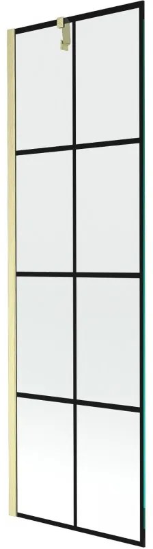 Mexen Next, 1-krídlová vaňová zástena 60 x 150 cm, 6mm číre sklo - čierny vzor, zlatá matná, 895-060-000-00-77-55