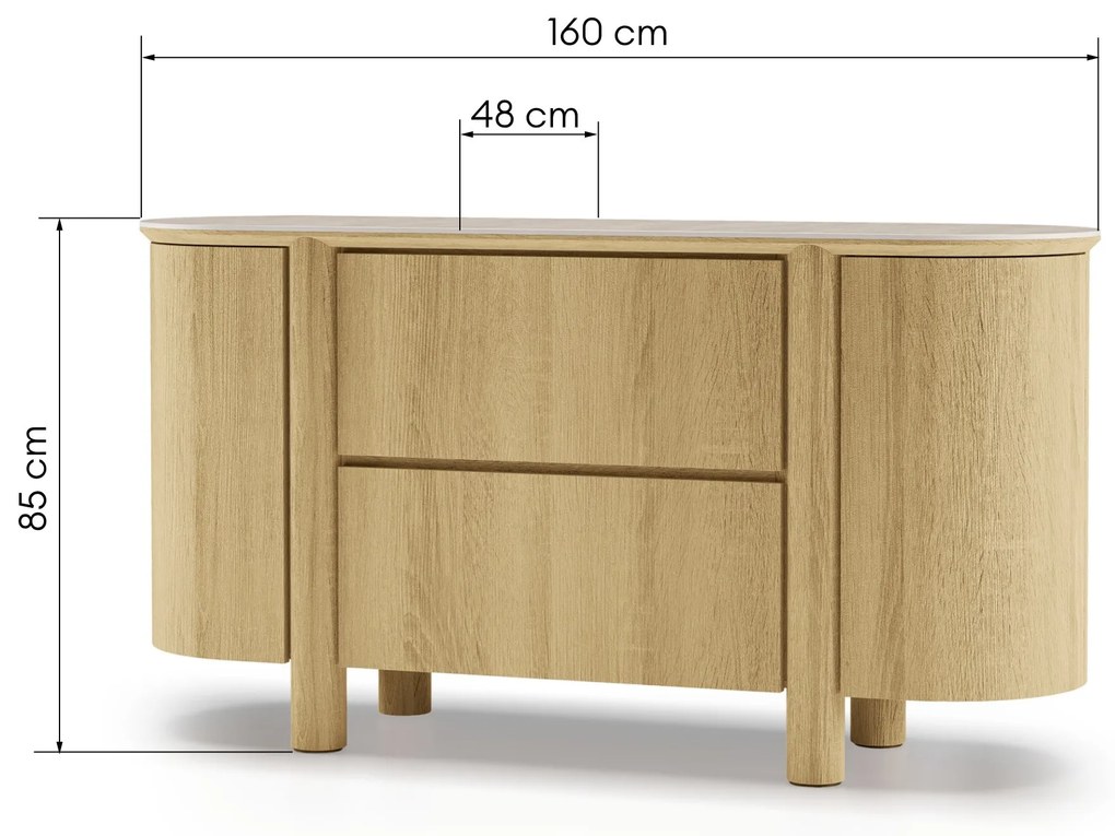 Komoda Segretto 160 cm travertin/dub přírodní