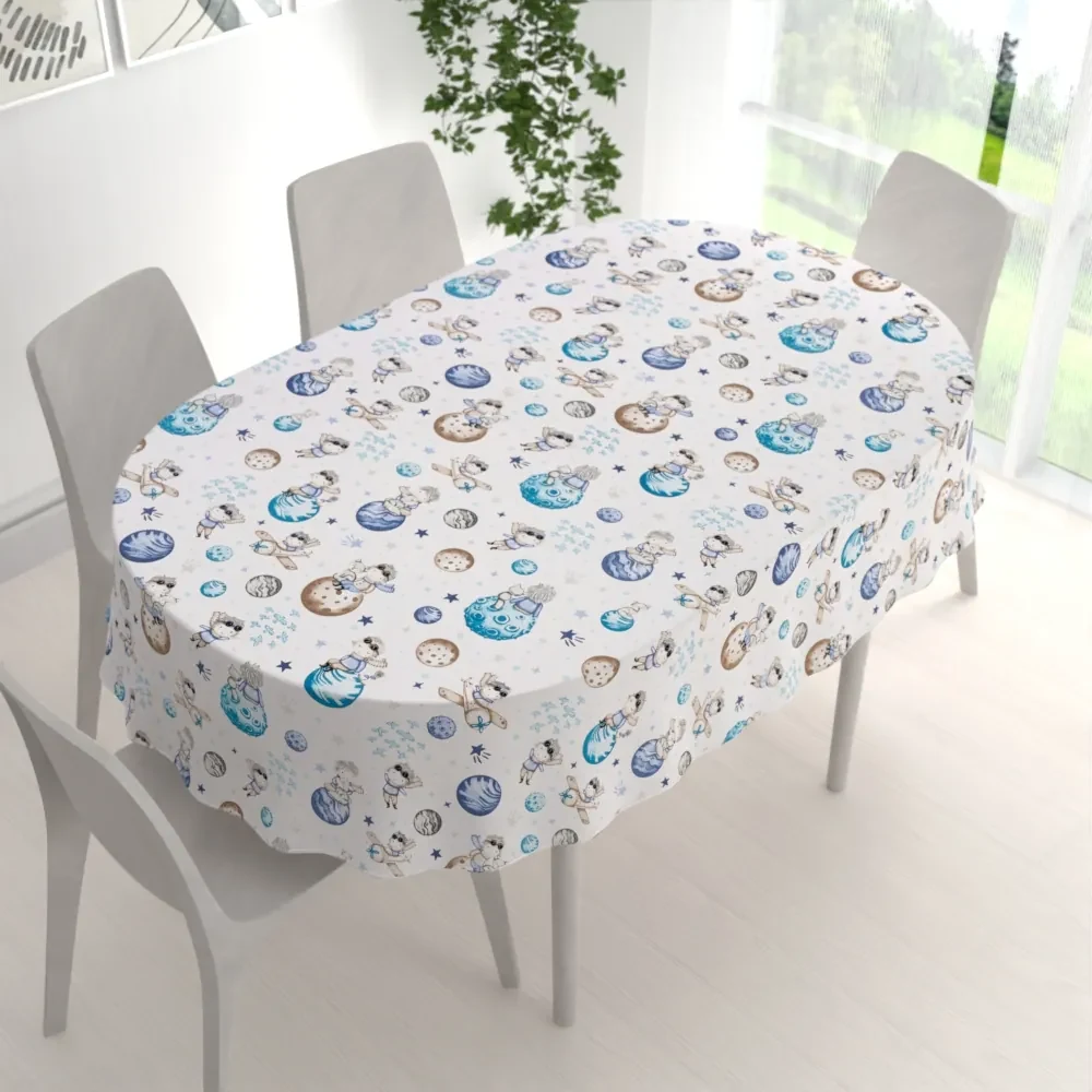 Biante Detský bavlnený oválny obrus Sandra SA-644 Malý modrý princ na bielom 100x140 cm