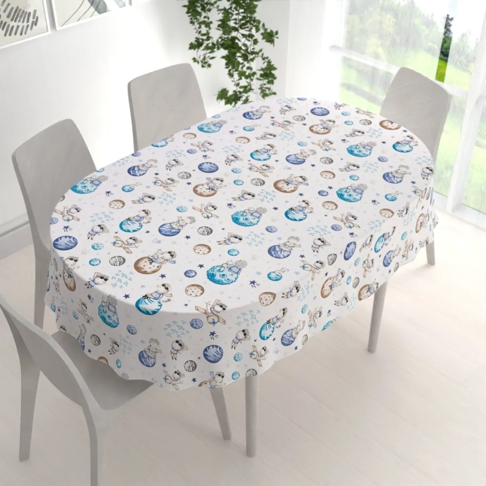 Biante Detský bavlnený oválny obrus Sandra SA-644 Malý modrý princ na bielom 140x220 cm