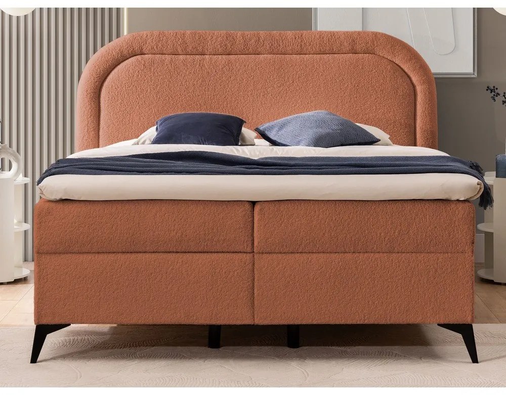 Oranžová boxspring posteľ s úložným priestorom 200x200 cm Ornes – Ropez