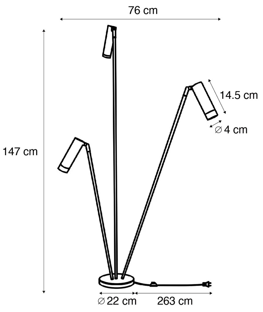 Moderne vloerlamp zwart 3-lichts GU10 35mm - Thomas