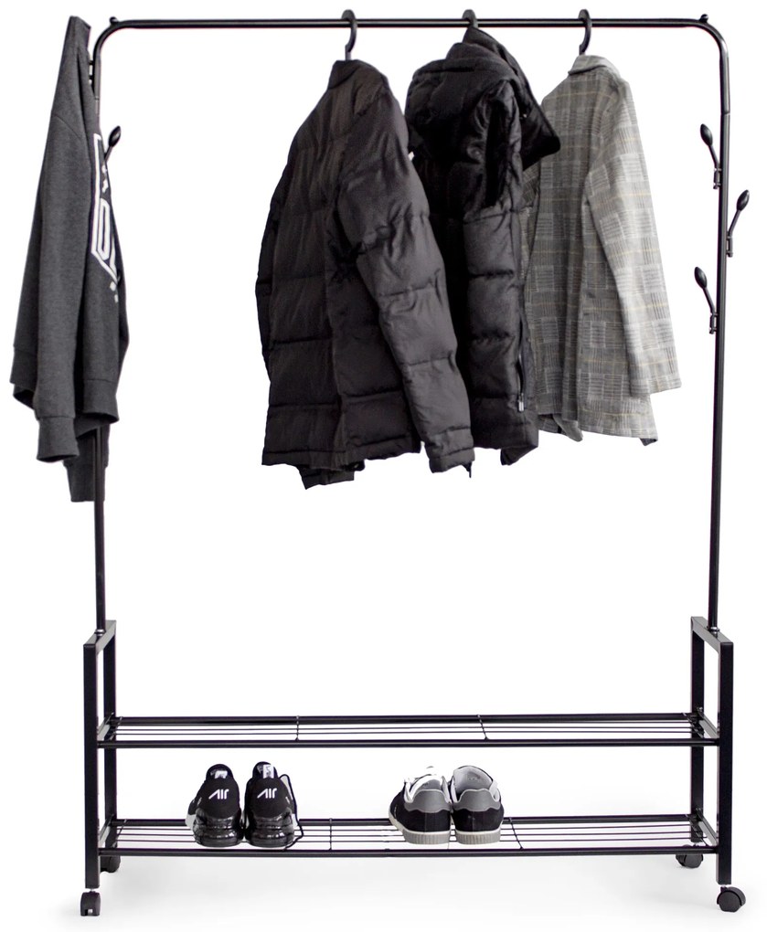 Wellhox 2-policový vešiak na kabáty s kolieskami