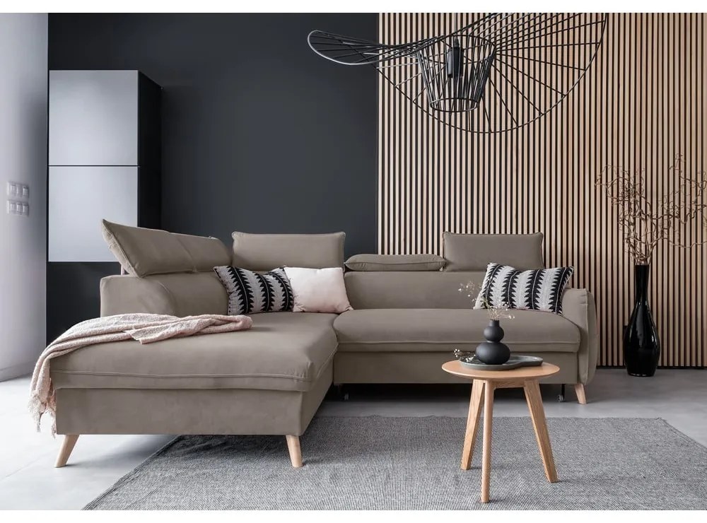 Svetlohnedá zamatová rozkladacia rohová pohovka (ľavý roh) Sweet Harmony – Miuform