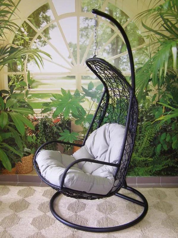 Záhradné závesné relaxačné kreslo LAZY - čierne - šedý sedák | BIANO