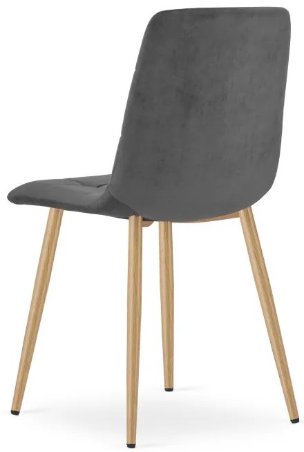 Set štyroch jedálenských stoličiek KARA zamatové, tmavosivé / hnedé nohy (4 ks)
