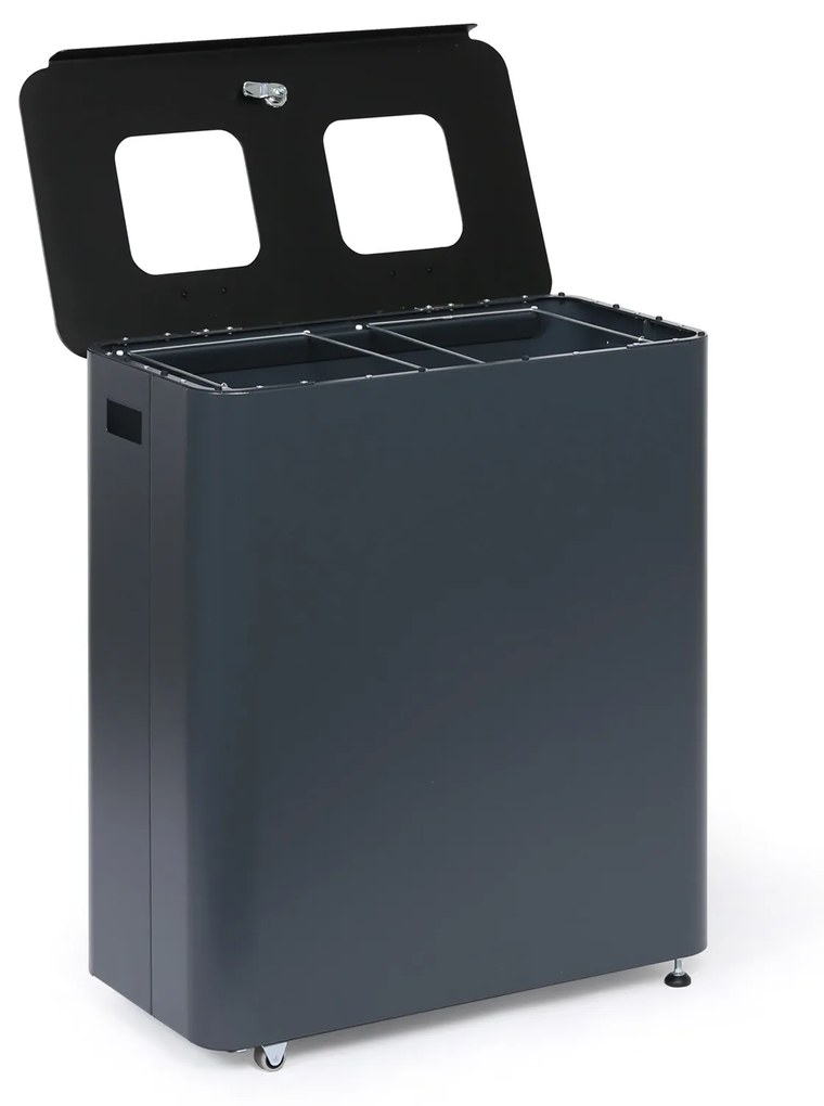 Odpadkový kôš na triedený odpad, 2 x 60 l, lakovaný sivý