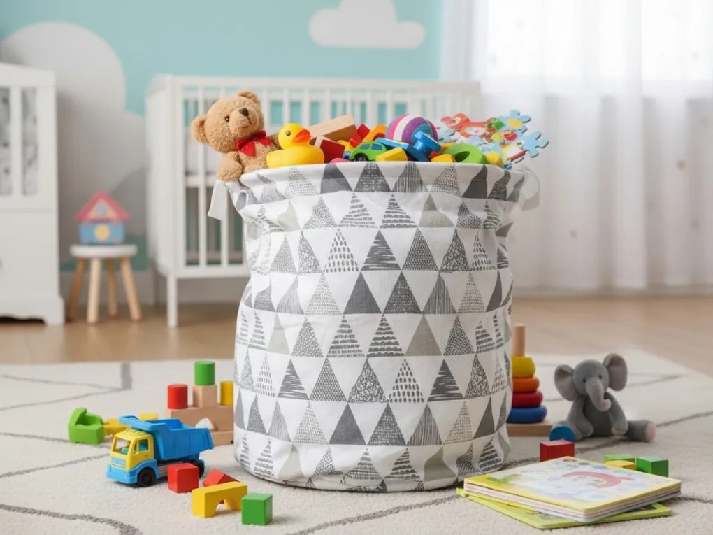 Bielo-sivý kôš na hračky a bielizeň BOWA