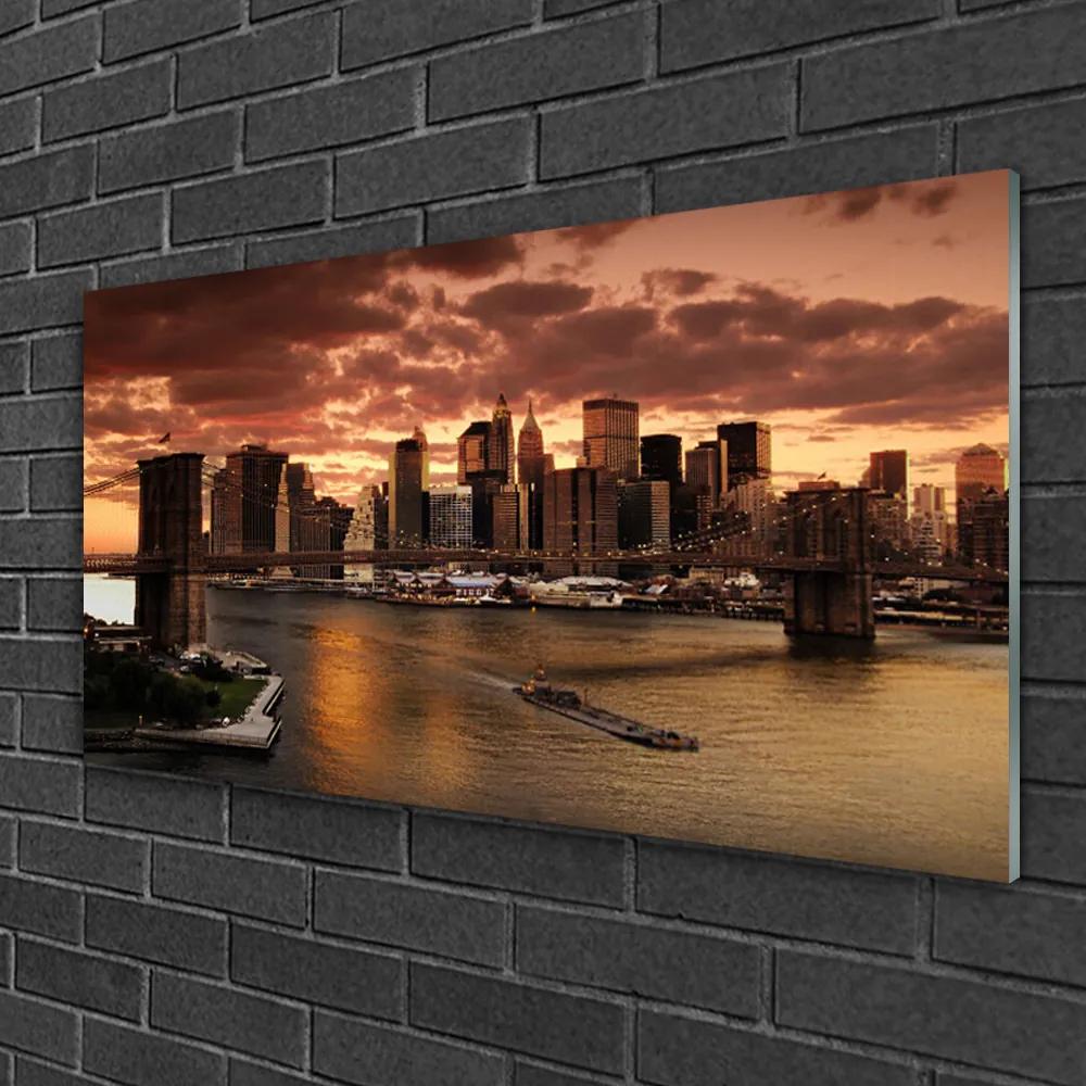 Skleneny obraz Mesto brooklynský most 125x50 cm