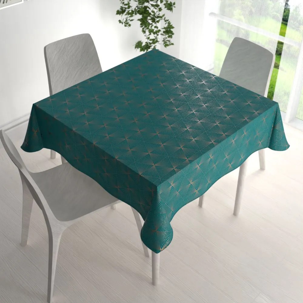 Biante Zamatový štvorcový obrus Isabela IBL-008 Rose Gold trojuholníky na petrolejovom 40x40 cm