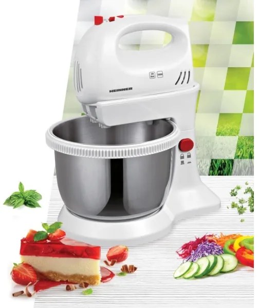 Heinner HMBR-300W - Ručný šľahač s otočnou miskou 300W/230V biely