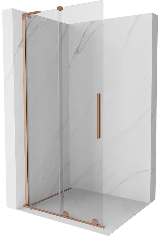 Mexen Velar L, posuvná sprchová zástena Walk-in 120 x 200 cm, 8mm číre sklo, medená matná, 871-120-003-03-65