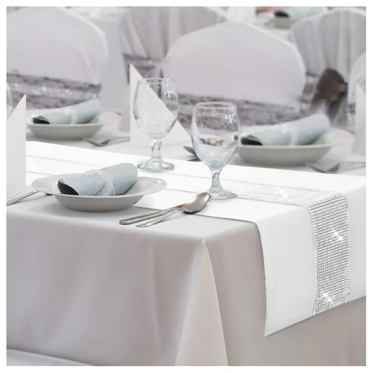 Behúň na stôl Glamour so zirkónmi farby bielej 40x110 cm - Postelneprehozy.sk
