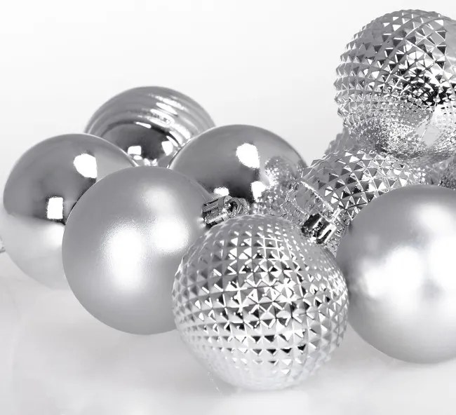 Sada vianočných závesných dekorácií ESTRELLA strieborná (66 ks)