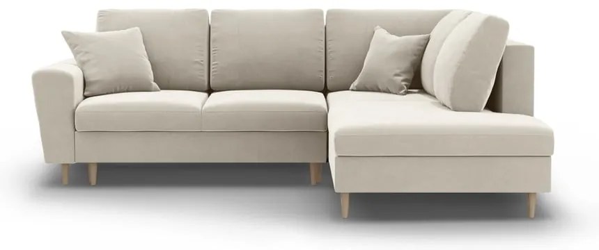 Béžová zamatová rozkladacia/s úložným priestorom rohová pohovka (pravý roh/do L) Kyoto – Cosmopolitan Design