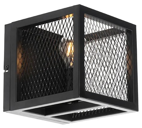 Priemyselná nástenná lampa čierna s mriežkou - Cage