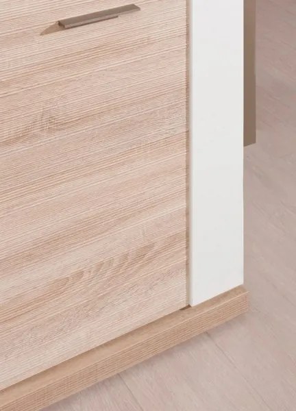 Široká komoda Caracas typ 21, dub/biely lesk, s osvetlením