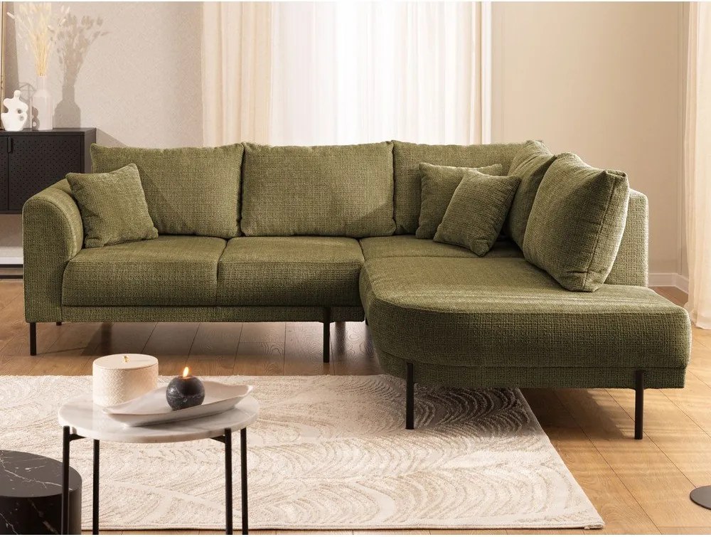 Zelená ženilková rohová pohovka (pravý roh/do L) Mauris – Ropez