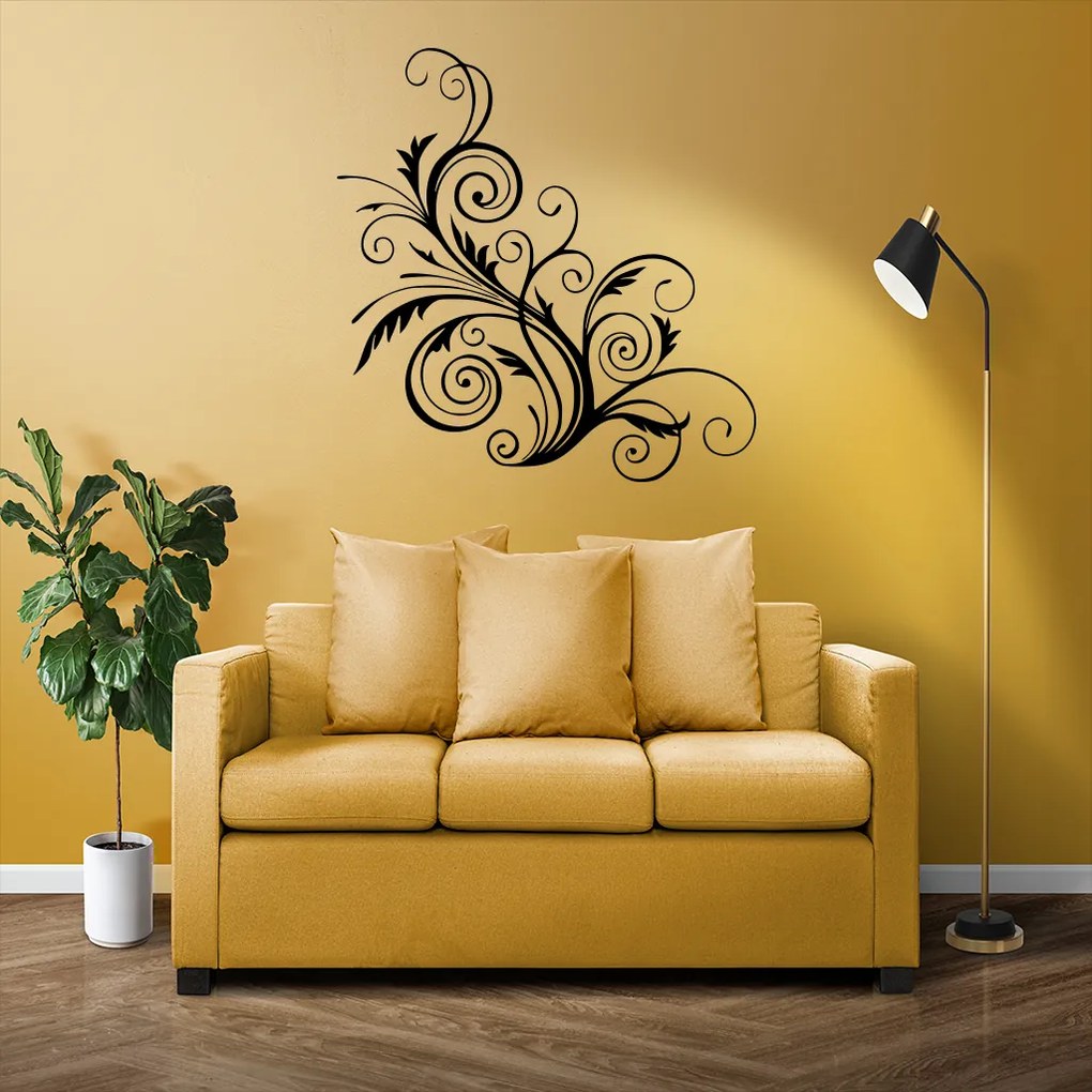Veselá Stena Samolepka Ornament kvetina Farba: hnědá, Veľkosť: 40 x 41 cm