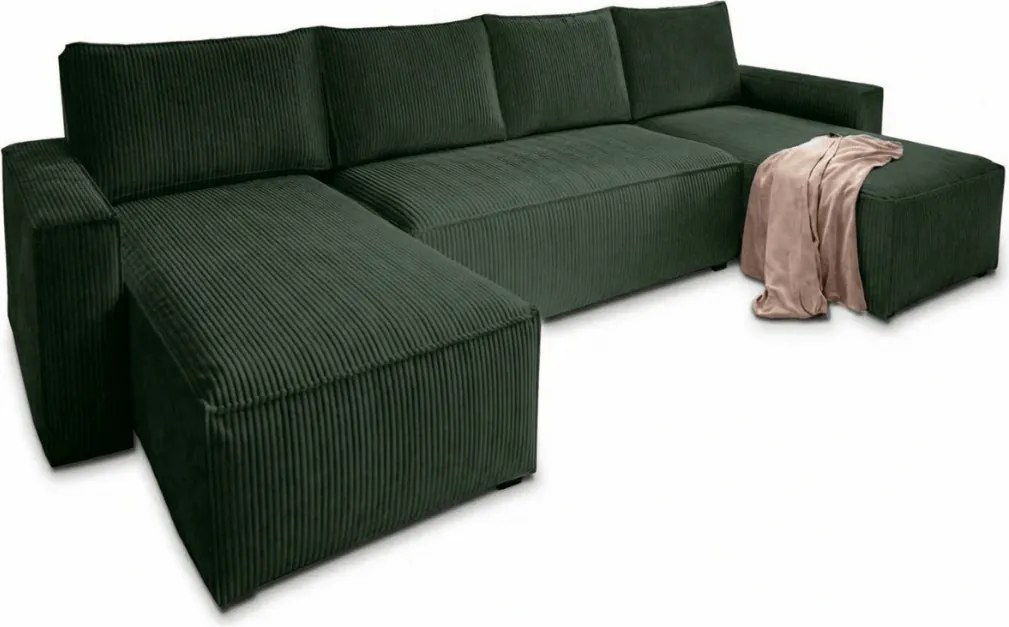 AKCIA Tmavozelená sedacia súprava do U SMART COSARO 295x140 cm II. akosť