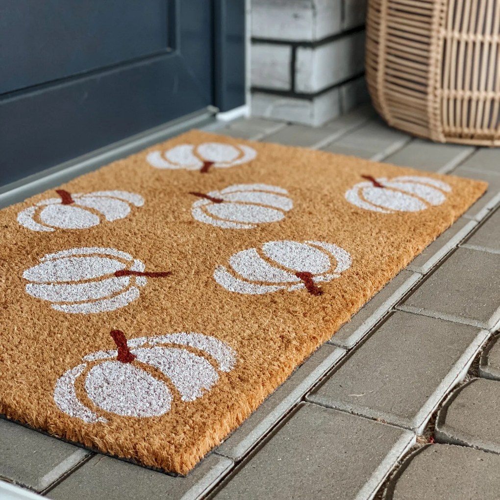 Hanse Home, Rohožka Halloween biele tekvice 105676 – na von aj na doma, 45x75, biela, chodba / predsieň
