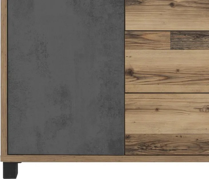 Komoda so zásuvkami Sarnia, zrubové dosky / tmavý betón