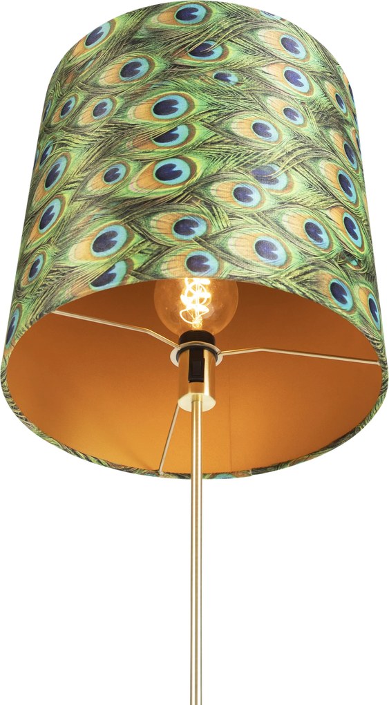 Stojaca lampa zlatá/mosadzná s tienidlom z velúru Peacock 40/40 cm - Parte