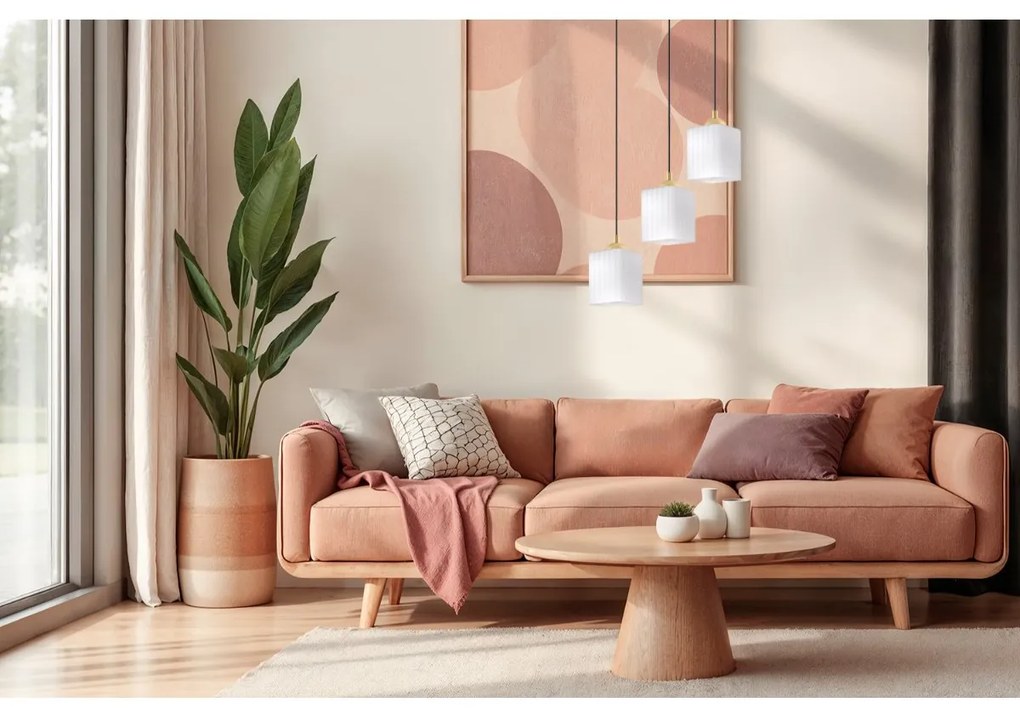 Závesné svietidlo Riffle Square, 3x biele sklenené tienidlo, b/g, o