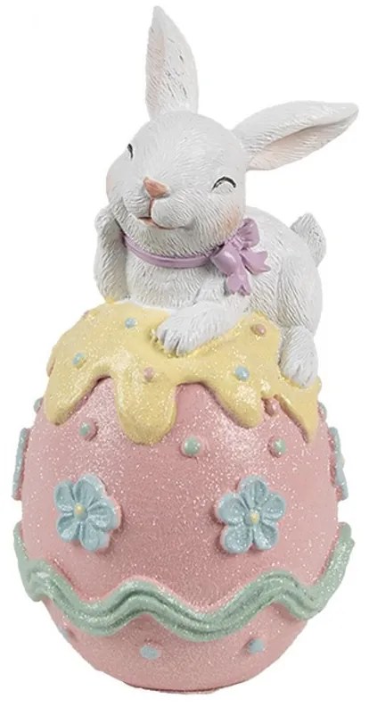 Dekorácia králik s mašľou na ružovom vajíčku - 9*9*17 cm