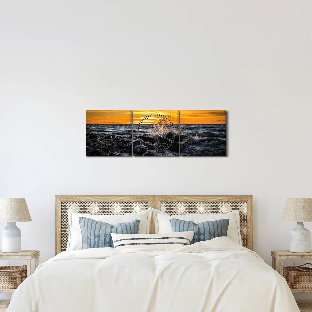 Obraz morských vĺn (s hodinami) (90x30 cm)