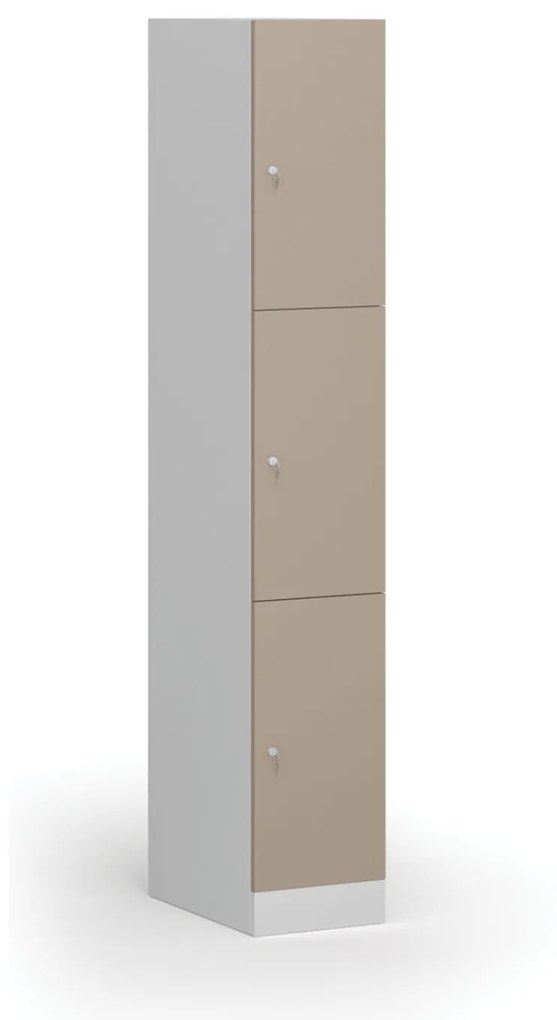 Šatníková skrinka s úložnými boxmi, 3 boxy, 1850 x 300 x 500 mm, cylindrický zámok, béžové dvere