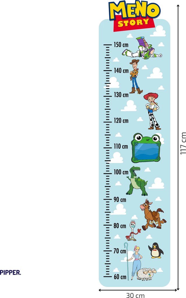 40x120cm Detský meter s menom - Toy Story - textilná nálepka na stenu