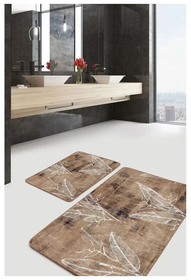 Hnedé zamatové kúpeľňové predložky v súprave 2 ks 60x100 cm – Mila Home