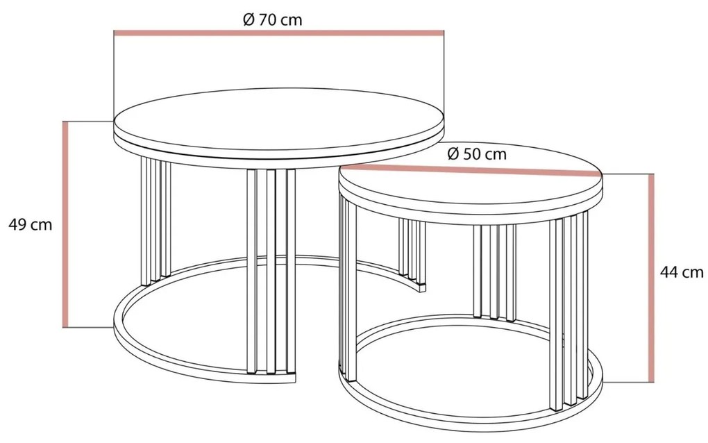 OKRÚHLY KONFERENČNÝ STOLÍK 2v1 LEONARDO 2 BRÚSENÁ ZLATÁ + KAŠMÍR MATNÁ