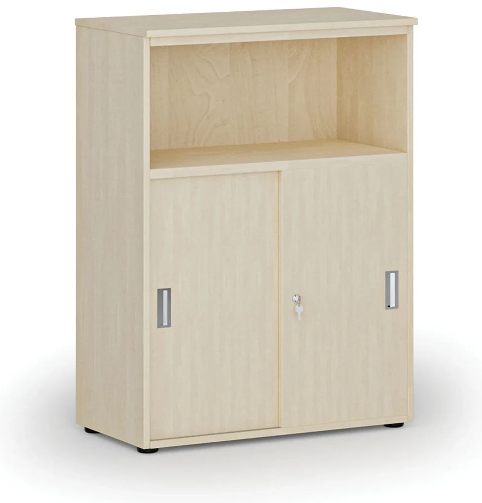 Kombinovaná kancelárska skriňa so zásuvnými dverami PRIMO WOOD, 800 x 420 x 1087 mm, breza