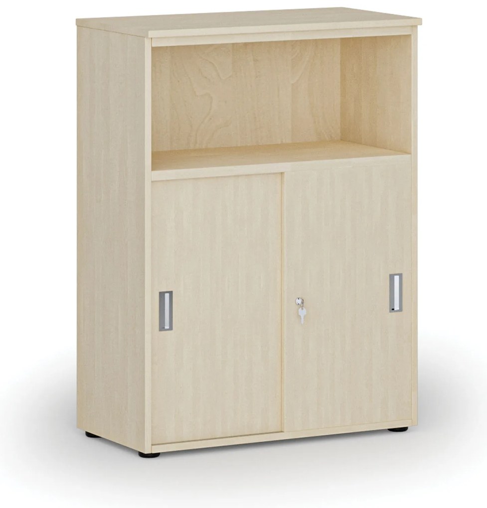 Kombinovaná kancelárska skriňa so zásuvnými dverami PRIMO WOOD, 800 x 420 x 1087 mm, breza